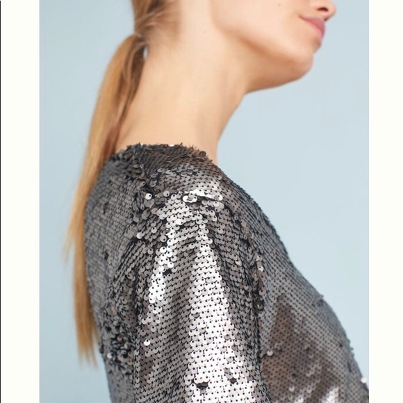 Anthropologie Sequined V Neck Tee - Picture 2 of 5